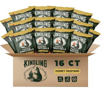 Kindling Protein Pretzels - Honey Mustard | Protein-Packed Snack Size Bags | Kosher | 8-9g Protein Per Serving | Only 1-2g of Total Sugar | No Artificial Flavors