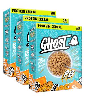 GHOST Protein Cereal, Peanut Butter Flavor (3-Pack) - Crunchy Peanut Butter Cereal Puffs - 18G Protein, Good Source of Calcium - Breakfast Cereal & Snack