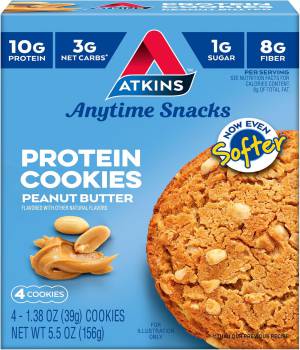 Atkins Peanut Butter Protein Cookie, Protein Dessert, Rich in Fiber, 3g Net Carb, 1g Sugar, Keto Friendly, 4 Count