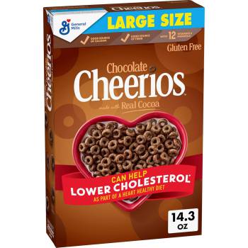 Chocolate Cheerios Cereal, Limited Edition Happy Heart Shapes, Heart Healthy Cereal with Whole Grain Oats, Large Size, 14.3 oz