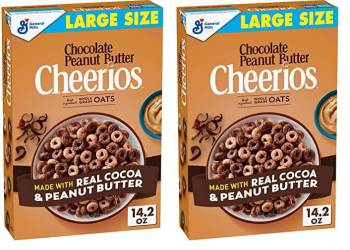 Cheerios Chocolate Peanut Butter Cheerios Cereal, Breakfast Cereal With Whole Grain Oats, 14.2 OZ Large Size (Pack of 2)