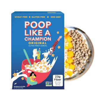 Poop Like A Champion Ultra High Fiber Cereal - Non GMO - Fiber Supplement - Corn Bran | Breakfast Essentials with Soluble Fiber, Insoluble Fiber & Psyllium Husk Powder