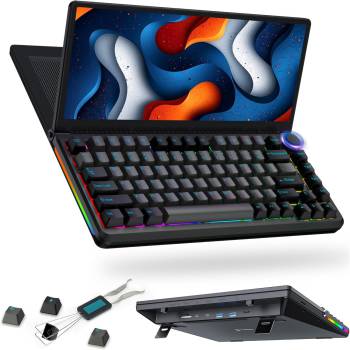 Kwumsy K3 Touchscreen Gaming Mechanical Keyboard - 82 Key Portable USB Wired RGB LED Backlit N-Key Compact Keyboard With 13" Foldable 0-90 Degree Portable Screen, Plug and Play for Wins Mac