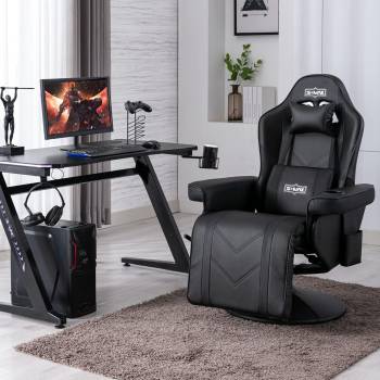 S*MAX Gaming Recliner Chair for Adults Higher Back and Wider Lumbar Support Swivel PU Leather Gaming Chair with Footrest Larger Cup Holder Gamer Chairs Black X Large