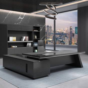 Modern Wood Computer Desk, L Shaped Executive Desk with Document Drawers, Writing Table Computer Desk with Storage Cabinet, for Boss, Business Owners