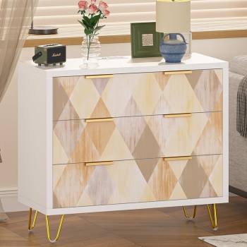 TVU Wide 3 Drawer Dresser with Power Outlets, Wood Chests of Drawers for Bedroom, Modern Nightstand for Bedroom, Wide Dresser Organizer for Closet, Entryway, Living Room
