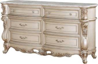 Acme Gorsedd 6-Drawer Wooden Dresser with Marble Top in Golden Ivory