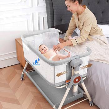 Baby Bassinet,Rocking Bassinet with Waterproof Sheet,3 in 1 Baby Bassinets Bedside Sleeper,6 Height Adjustable Bedside Bassinet for Newborn