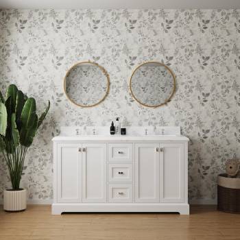 GOWE Vanity Sink Combo Featuring a Marble Countertop, Bathroom Sink Cabinet, and Home Decor Bathroom Vanities - Fully Assembled White 60-inch Vanity with Sink 23V02-60WH