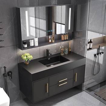 Bathroom Vanity with Sink, Freestanding Single Bath Vanity Wood Storage Cabinet with Drawer, LED Lighting Modern Wall Mounted Bathroom Vanity