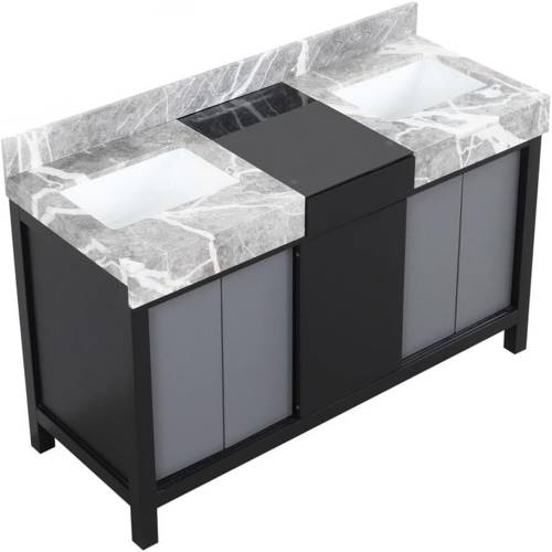 Zilara 55 in W x 22 in D Black and Grey Double Bath Vanity and Castle Grey Marble Top