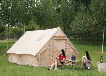 EDNRSOG Inflatable Camping Tent with Pump, 13x9.8 ft., Waterproof, PE Tarpaulin, No Assembly Required, Mesh Doors & Windows, Spacious 4-8 Person Cabin Tent