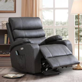 Ergonomic Single Lounge Sofa Home Theater Seating Living Room Electric Recliner Sofa Chair- Breath Leather Electric Recliner for Elderly with Side Pockets, USB Charge Port & Massage Remote Control