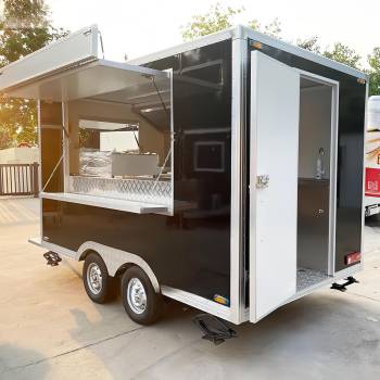 Food Trailer Fully Equipped Mobile Food Truck, Fully Equipped Street Kitchen and Market Stalls Selling Ice Cream, Coffee, Snacks, Hot Dogs, and Drinks for Commercial Use