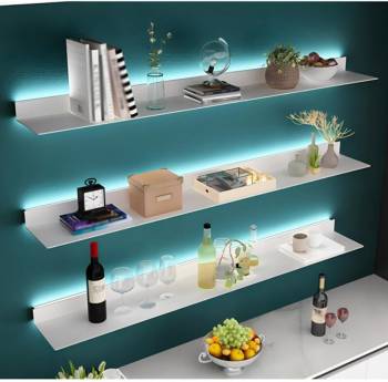 LED Floating Shelf, Aluminum Alloy Decorative Display Shelf with Lights, Modern Wall Shelf for Bathroom, Bedroom, Living Room - 120x20x6cm, White Color