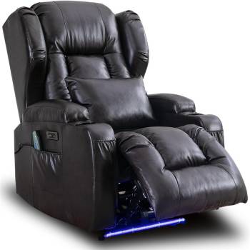 Ergonomic Single Lounge Sofa Home Theater Seating Power Recliner Chair with LED Lights - PU Leather Electric Home Theater Seating Reclining Chair with Lumbar Pillow, USB Port, Side Pockets, Cup Holder