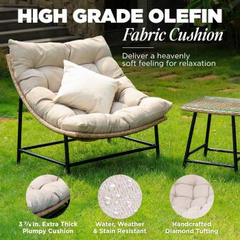 Bme Ergonomic 360 Degree Swivel Set of 1 + Caline Rattan Outdoor Papasan Chair Set of 2, Premium Olefin Thick Cushion, Upgraded 2000Hrs UV Resistant Wicker, Onyx Stone Bundle