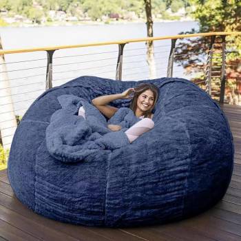 Bean Bag Chair Cover Breathable and Comfortable 5/6/7FT Big Soft Washable Micro-Fiber for Adult Living Room Furniture Big Round Soft Fluffy Faux Fur BeanBag Lazy Sofa