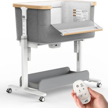Rocking Bassinet for Baby Electric Automatic Bedside Sleeper Rocks Itself 3 Speed Auto Rolling Newborn Cradle 5 Height Adjustable with Music, Wheels, Storage, Dark Grey