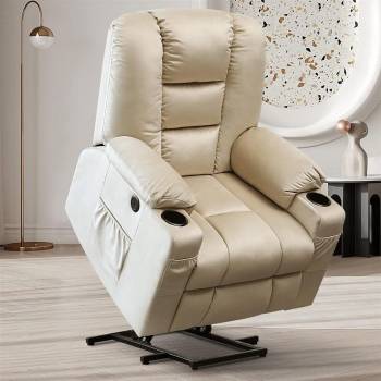 Ergonomic Single Lounge Sofa Home Theater Seating Electric Power Lift Recliner Chair Sofa with Massage and Heat for Elderly, 3 Positions, 2 Side Pockets, and Cup Holders, USB Ports