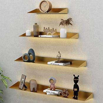 White Floating Shelves - Wall Mounted Metal Display Shelf with Strong Load-Bearing Capacity, Perfect for Home Decor & Storage (60x20x6cm)
