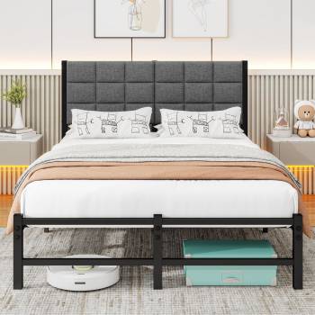 Twin Bed Frame with Headboard,Single Bed Frame Twin Size with Metal Slats Support/Metal Upholstered Platform Bed Frame No Box Spring Needed/Under Bed Storage/Easy Assembly,Noise Free,Grey