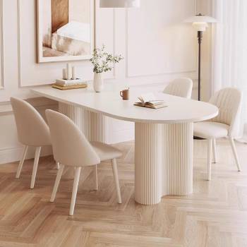 Modern Dining Table Set for 4, Oval Kitchen Tables with 4 Chair with Slate Desktop and Wave Legs for Kitchens, Living Rooms, Breakfast Corners,55.1" Table with 4 Chair