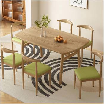 5-Piece Modern Oval Dining Table Set, 120cm/140cm Kitchen Table with 4 Upholstered Chairs, Easy to Clean Tabletop for Kitchen Dining Room or Bar