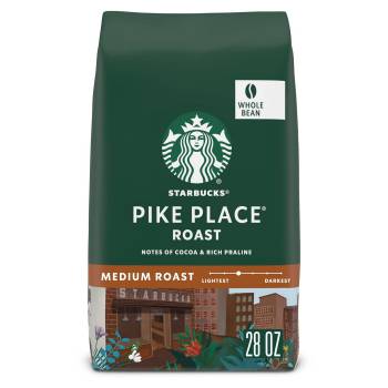 Starbucks Medium Roast Whole Bean Coffee — Pike Place — 100% Arabica — 1 bag (28 oz) (Pack of 4)