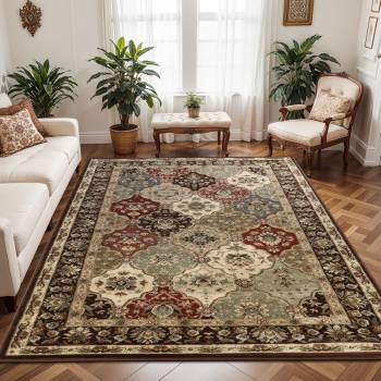 Superior Indoor Area Rug, Traditional Floral Classic Floor Decor for Bedroom, Entryway, Hallway, Office, Living/Dining, Plush Carpet Cover, Palmyra Collection, 10' x 14', Chocolate