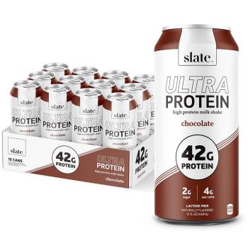 Slate Milk - Ultra High Protein Shake - Chocolate - 42g Protein, 2g Sugar, 200 Calories, 4g Net Carbs - Lactose Free - No Added Sugar, No Seed Oils - Breakfast Boost, Post Workout - 15 fl oz, 12 Cans