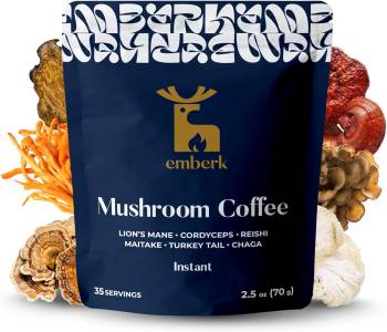 Emberk Organic Instant Mushroom Coffee - 35 Servings of Arabica Coffee with Six 100% Fruiting Body Mushrooms for Mental Clarity, Sustained Energy, Gut Health and Immune Support - 70g
