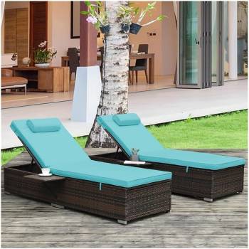 Patio PE Wicker Outdoor Lounge Chairs, 2 PCS All-Weather PE Rattan Patio Chaise Lounge Chair, Wicker Poolside Lounge Chair Sunbathing Camping Beach Chaise Lounge Chair Outdoor