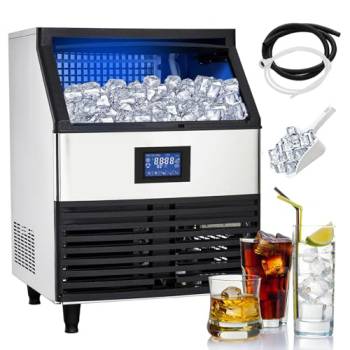 Commercial Ice Maker 440lbs/24h with 88lbs Storage Bin, LCD Control Panel, Hoses & Scoop - Perfect for Bars, Cafes, Restaurants, and Catering Businesses