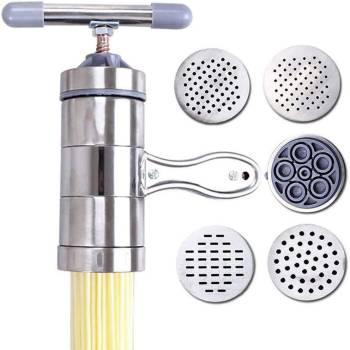 Pasta Machine Stainless Steel Manual Pasta Maker with 5 Noodle Molds Easy to Operate Clean and Delicious Best Kitchen Gadget Gift
