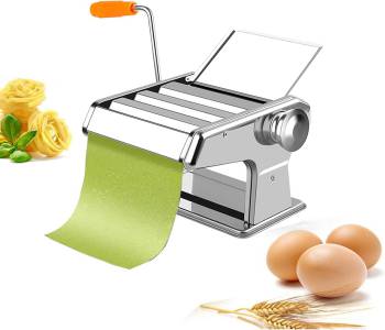 Pasta Maker Machine Manual, Stainless Steel Roller Noodle Maker Machine, 8 Adjustable Thickness Settings with Hand Crank, for Spaghetti, Dumpling Skins